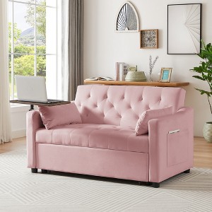 Velvet Sofa Bed with Adjustable Backrest and Rotating Side Table for Comfort and Convenience - 1 of 4