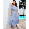 Women's Summer Floral Printed 2 Piece Outfit Off Shoulder Crop Top and Boho Tropical Long Skirt Set - 2 of 4
