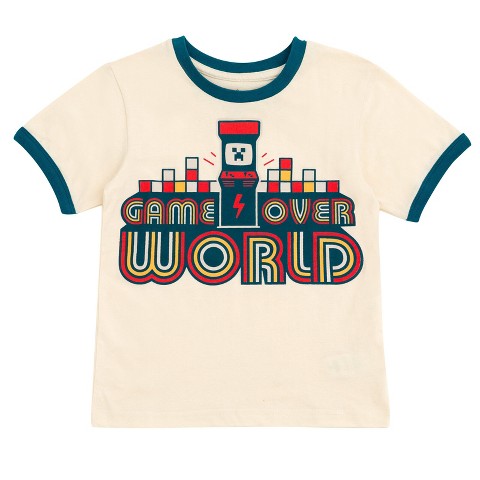 Minecraft Movie Game Overworld Big Boys Ringer T-Shirt Off White 10-12