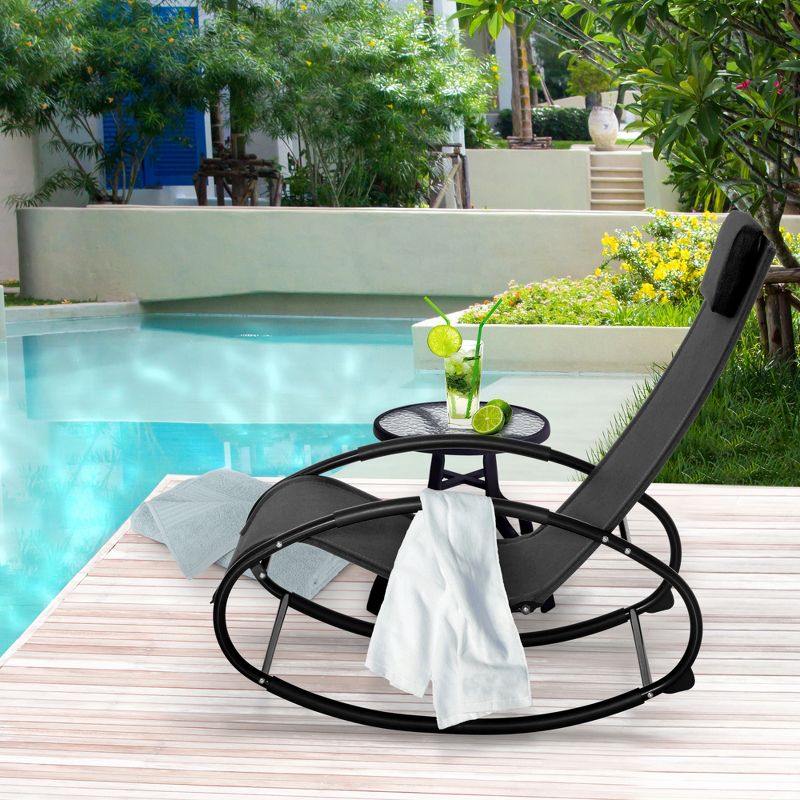 Outsunny Pool Lounger, Outdoor Rocking Lounge Chair for Sunbathing, Pool, Beach, Porch with Pillow & Cool Mesh, Sun Tanning Rocker, 3 of 8
