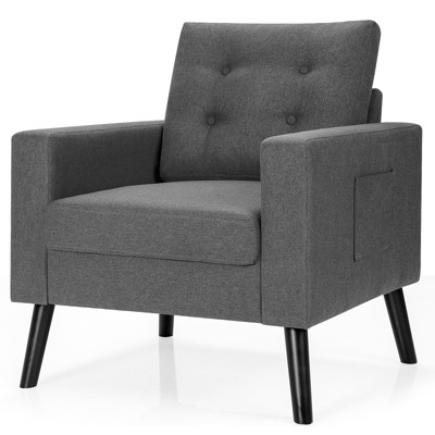 Tangkula Modern Armrest Accent Single Sofa Upholstered Living Room Chair with 2 Side Pockets Beige