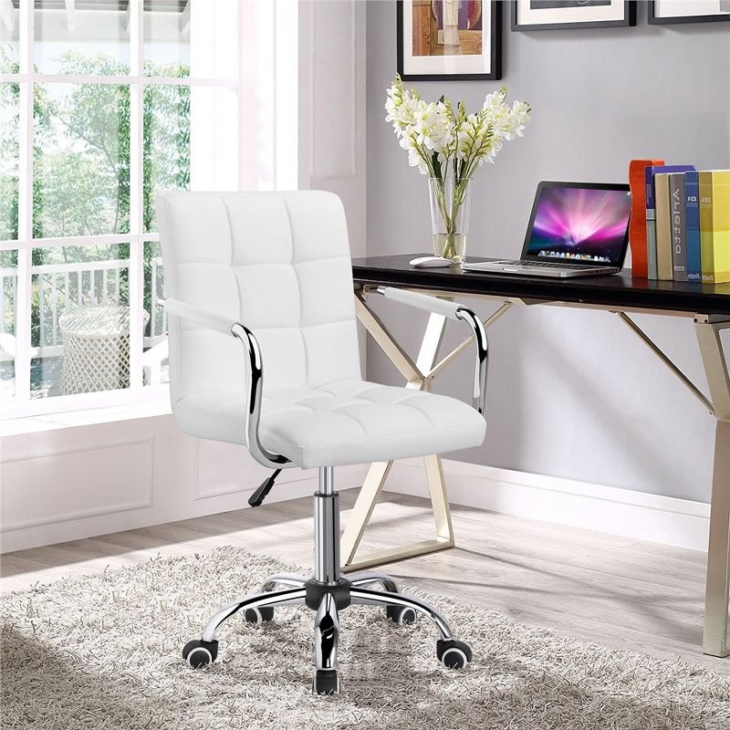 Yaheetech Modern Office Chair Height Adjustable Swivel Chair Mid Back PU Leather Chair, 3 of 10