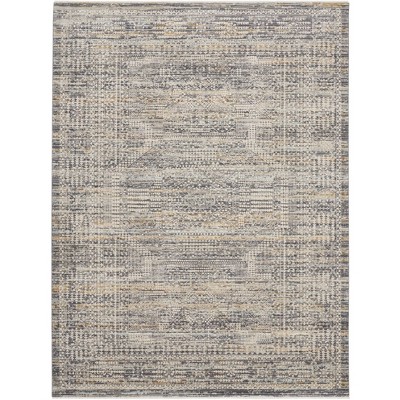Ivory and Slate Floral Synthetic Rectangular Rug