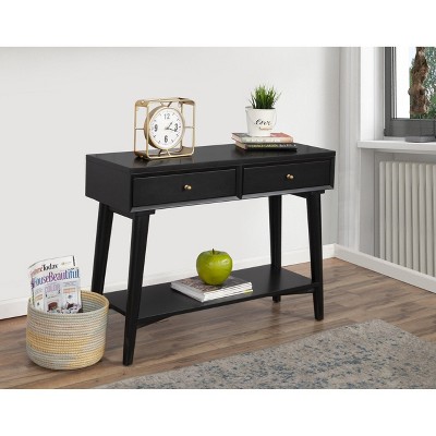 Transitional Mid-Century Black Mahogany Console Table with Storage