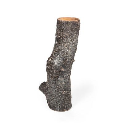 HomeRoots 14" Brown Faux Bois Cylinder Polyresin Table Vase