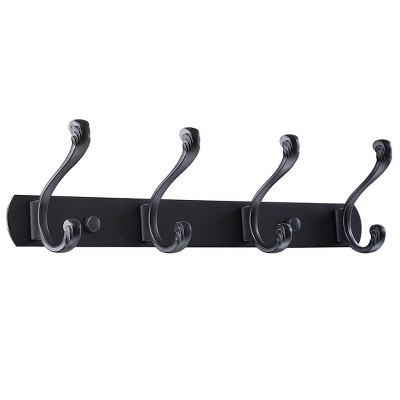 4Pack Coat Hook Wall Mounted Heavy Duty, Tri Coat Hooks Hardware Zinc  Alloy, Metal Hooks with Screw(Two Types of Hooks ), - Black