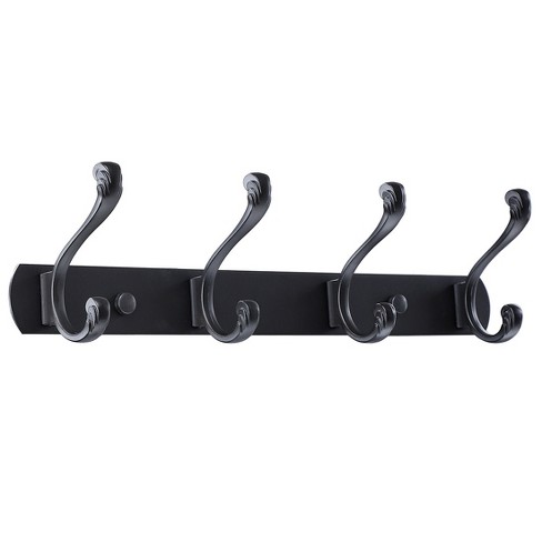 Unique Bargains Stainless Steel Wall Mounted Coat Rack Hook for Coat Hat Towel Black 4 Hooks 13.8