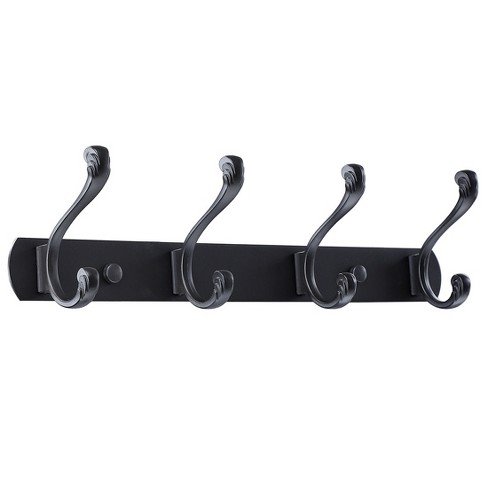 Unique Bargains Stainless Steel Wall Mounted Coat Rack Hook for Coat Hat  Towel Black 4 Hooks 13.8 x 2.8 x 3.7(L*W*H)