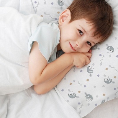 Cotton Percale Toddler Pillowcase with Sloth Design, 13" x 18"