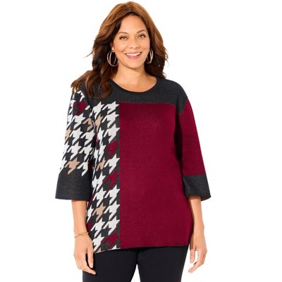 Catherines Women's Plus Size Jacquard Colorblock Pullover