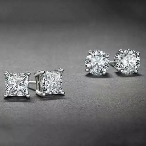 RMZ GOLD NYC 925 Silver 2ct Cubic Zirconia Stud Earrings, 6mm Silver Stud Earrings SET - 1 of 1