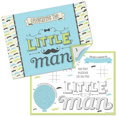 Big Dot of Happiness Dashing Little Man Mustache Party - Paper Birthday Party Coloring Sheets - Activity Placemats - Set of 16