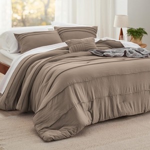 Bedsure | 3/4 Pcs Pinch Pleat Bed Solid Comforter &  Pillowcases Bedding Set - 1 of 4