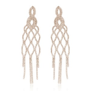 Gold Plated Exaggerated Extra-long Tassel Rhinestone Earrings for Women 1 Pair Shiny Bling Style - 1 of 4