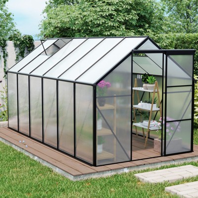 VYNXARIA 6*12 FT Polycarbonate Greenhouse Raised Base and Anchor Aluminum Heavy Duty Walk-in Greenhouses for Outdoor Backyard in All Season,Black