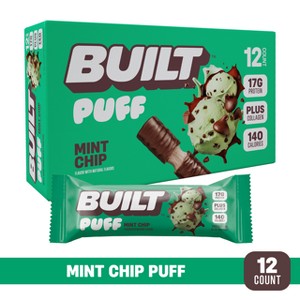 Built Bar Puff Collagen Protein Bars - Gluten Free, Mint Chip, Low in Sugar & Carb Snack - 480gm/12ct Box - 1 of 4