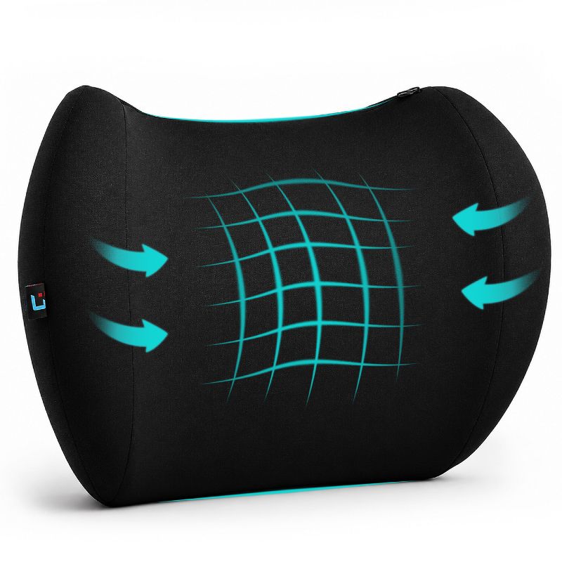 Fosmon Lumbar Support Pillow for Office Chair, Gaming & Wheelchair, Memory Foam Lower Back Support Cushion, Ergonomic Lumbar Support for Car, Black