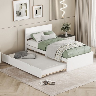 Modern Twin Bed Frame With Twin Trundle, Solid Wood Platform Bed With ...