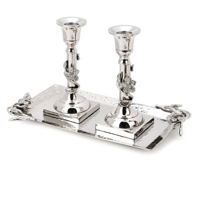 Classic Touch Tray with Two Candlesticks with Jeweled Flower