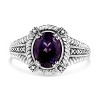 Silver Prong Set Oval Shape Purple Amethyst Solitaire and Diamond Accent Ring - 2 of 4