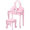 Kids Vanity Set with Adjustable Angle Mirror, Pretend Play Girls Vanity Table and Chair Set with Mirror, Stool, and Wood Makeup Playset - 2 of 4