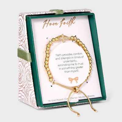 14K Gold Dipped Cubic Zirconia Cross Beaded Bolo Bracelet - Gold