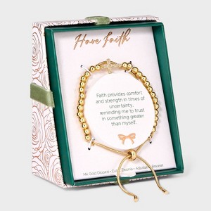14K Gold Dipped Cubic Zirconia Cross Beaded Bolo Bracelet - Gold - 1 of 4