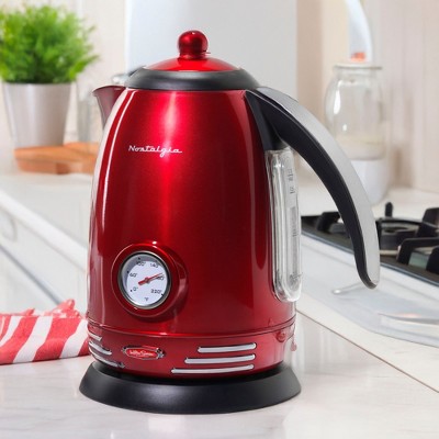 Retro Red Stainless Steel Electric Water Kettle with Thermostat