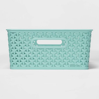 teal plastic storage bins