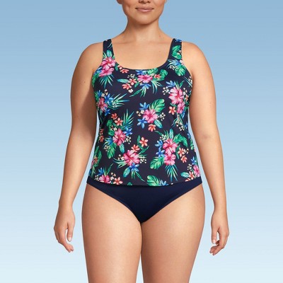 Lands' End Women's Chlorine Resistant V Neck One Piece Fauxkini Swimsuit