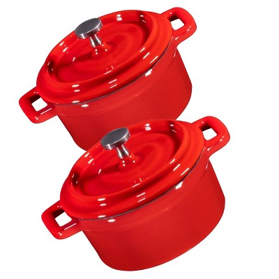 Bruntmor 8oz Enameled Double Cast Iron Lodge Dutch Oven, Set Of 2, Red Target