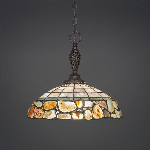 Toltec Lighting Elegante 1 - Light Pendant in  Dark Granite with 16" Cobblestone Art Glass Shade - 1 of 1