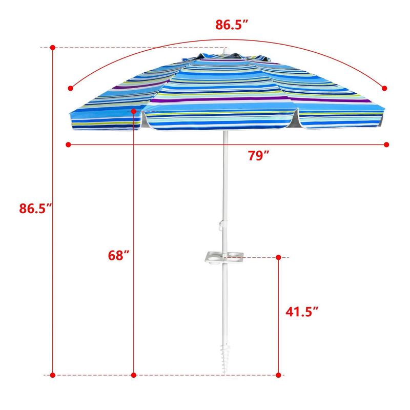 7.2' x 7.2' Portable Sunshade Beach Umbrella with Sand Anchor and Carry Bag - Wellfor, 5 of 8