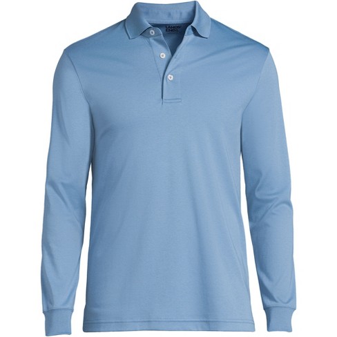 Lands' End Men's Long Sleeve Super Soft Supima Polo Shirt - Small - Muted  Blue