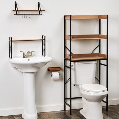 Natural MDF and Iron Farmhouse Toilet Tissue Holder