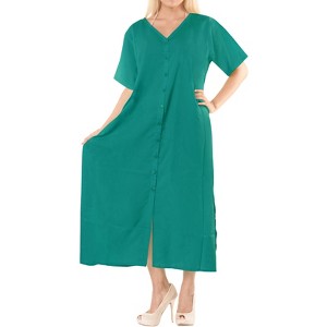 HAPPY BAY Women's Summer Vacation Beachwear Bathing Suit Cover Ups Swimwear Button Up Long Shirt Beach Dress Large-X-Large Green Solid - 1 of 4