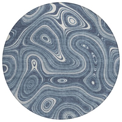 Blue And Ivory Geometric Washable Indoor Outdoor Area Rug