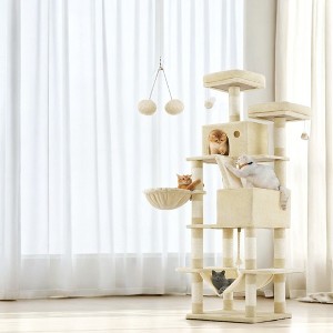 81.1 Inch Large Cat Tree Tower  with 13 Scratching Posts, 2 Perches, 2 Caves, Basket, Hammock, Pompoms - Multi-Level Plush Cat Condo for Indoor Cats - 1 of 4