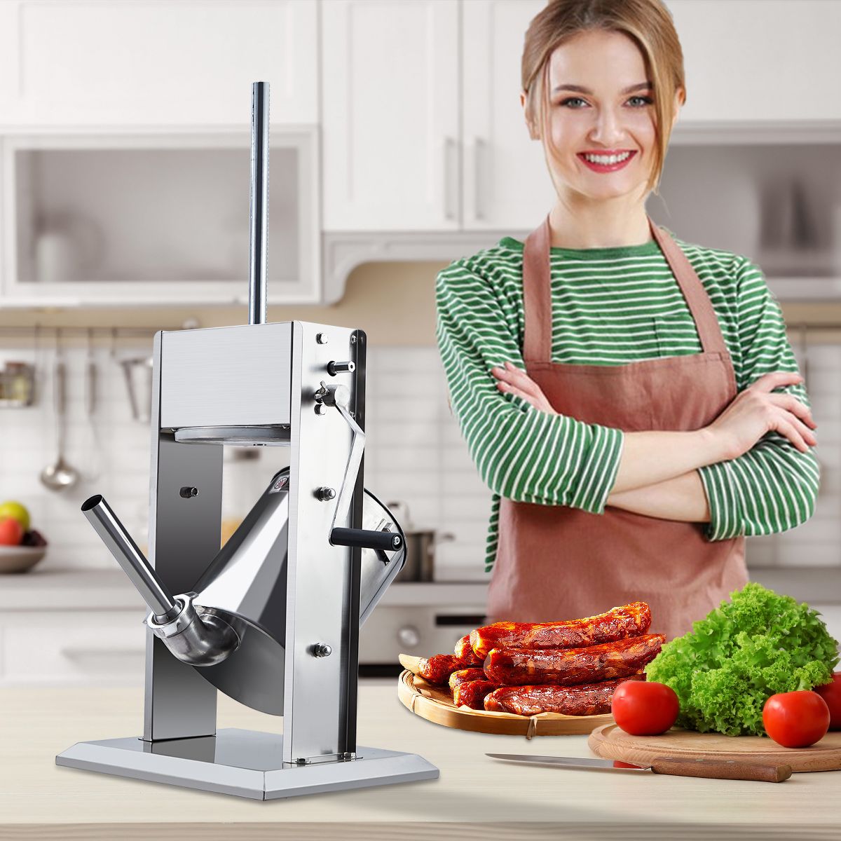 Manual Sausage Stuffer 7LB/3L Meat Stuffer with Dual Speed, Stainless Steel Heavy Duty Sausage Filler, 4 Stuffing Tubes for Home & Commercial Use - thumbnail 9