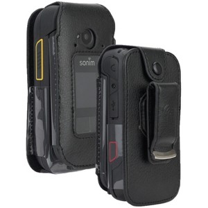 Nakedcellphone Fitted Vegan Leather Case with Clip for Sonim XP3 Plus 4G Flip Phone (XP3900) - Black - 1 of 4