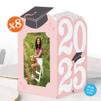 Big Dot of Happiness Rose Gold 2025 Graduation Photo Holder Centerpieces, 4x6 Picture Display Box, Table Decoration Centerpiece for Pink Grad Party