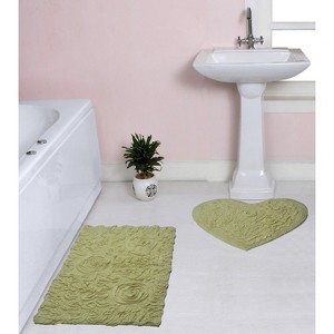 Bell Flower Collection Tufted Bath Rugs, Extra Soft and Absorbent, Non-Slip Bath Mats, Machine Washable Bathroom Mats, 2 Piece Set with Heart, Green - 1 of 4