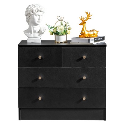 GlasFlength Utility Storage Cabinets Modern Four Drawer Dresser Simple Elegant Design for Bedroom Living Room, Black, 25.98"*12.99"*22.64"
