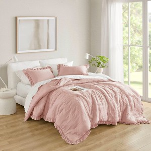 3Pcs Comforter set Diamond-Pattern Quilted Top Comforter for All Seasons Pre-Washed Bedding Set, Lightweight Solid Bed Comforter Sets, Blush, King/Cal - 1 of 4