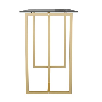 Clear Glass Top Desk with Polished Brass Frame for Home Office