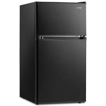 Costway Compact Refrigerator, 3.2 Cu.Ft. Fridge Freezer Compartment with Reversible 2 Door Black