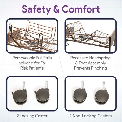 ProHeal Semi-Electric Adjustable Homecare Bed with Foam Mattress and Full Rails