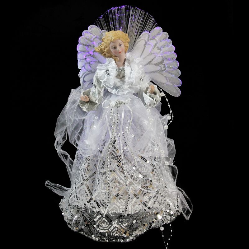 Northlight 16" White and Silver Lighted Angel Sequined Gown Christmas Tree Topper, 2 of 4