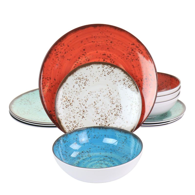 Elama Pryce 12 Piece Melamine Dinnerware Set is Assorted Colors, 1 of 11