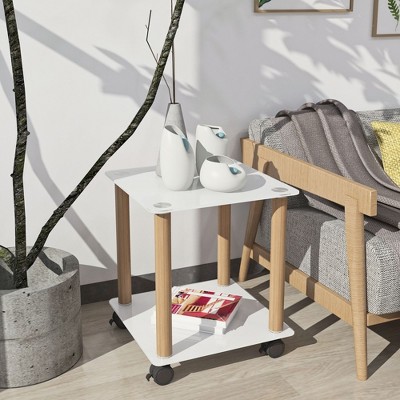 NicBex Modern Square Tempered Glass Coffee Table with Storage Shelf,Side Table with Wooden Legs,End Table for Living Room